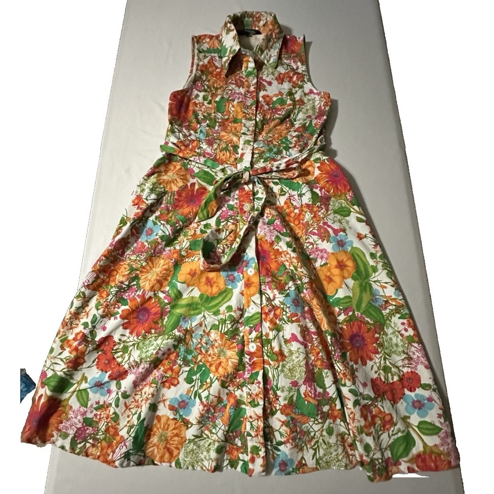 Chadwicks‎ of Boston Floral Shirt Dress Belted Sleeveless Cotton Size 14